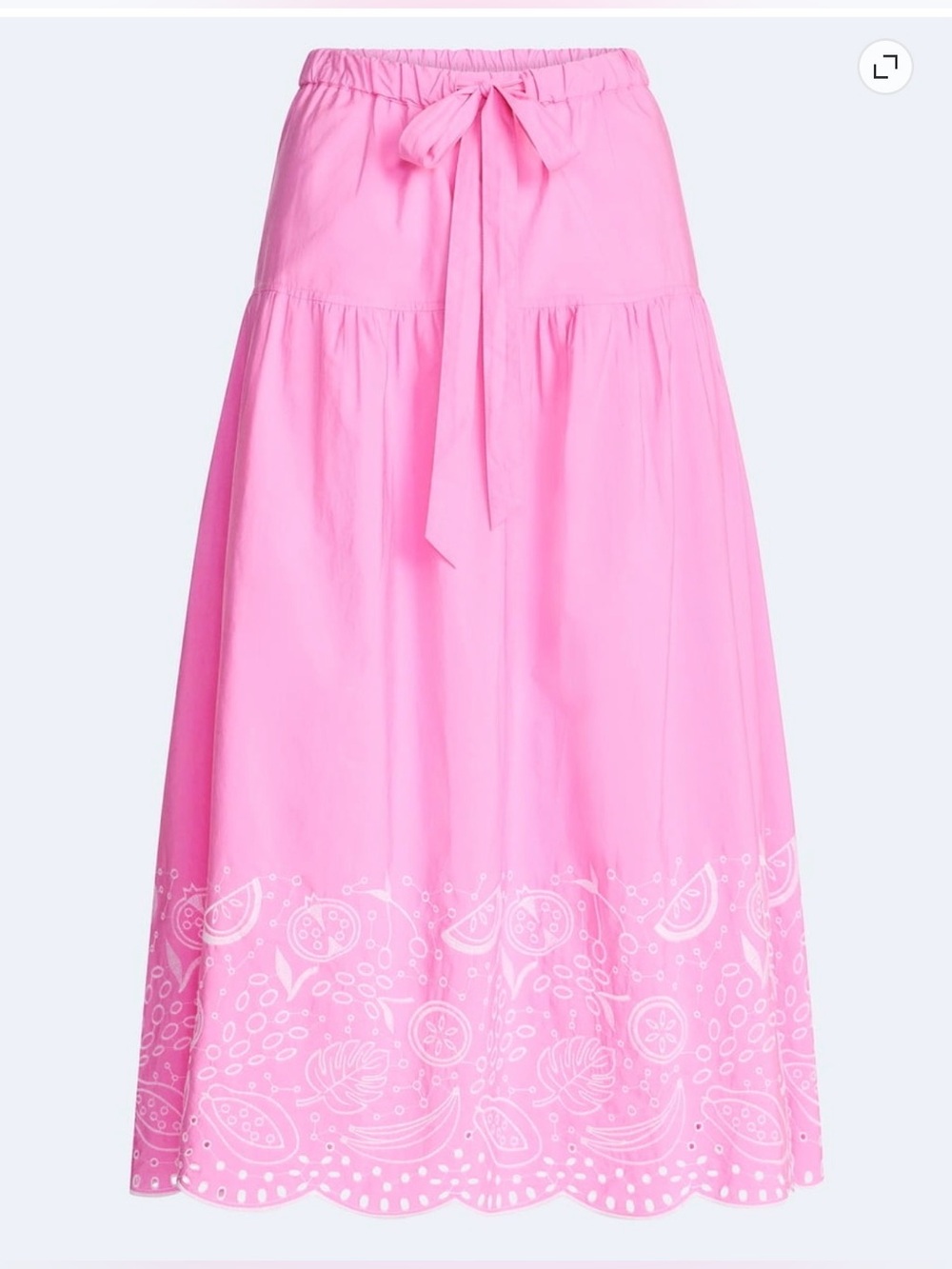 Free Assembly Elastic Tie-Waist Pink Skirt with Embroidered Hem
